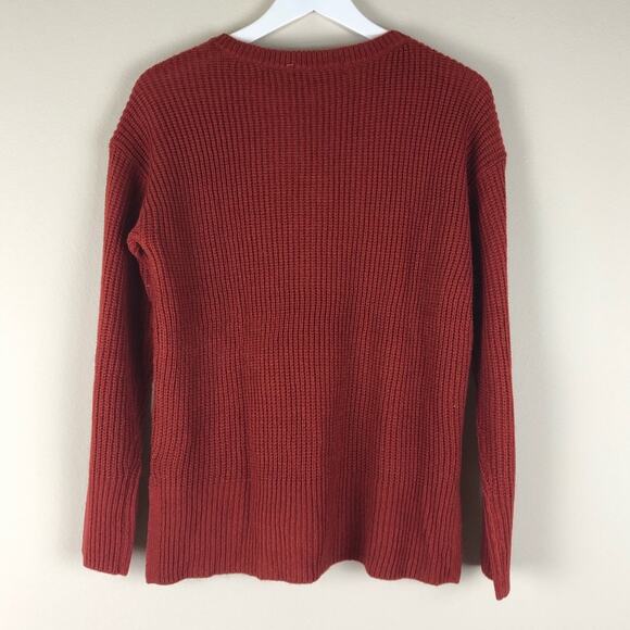 SANCTUARY Rust Red Knit V-Neck Sweater Pocket SP NWOT Cozy Pullover Petite Small - Picture 6 of 6